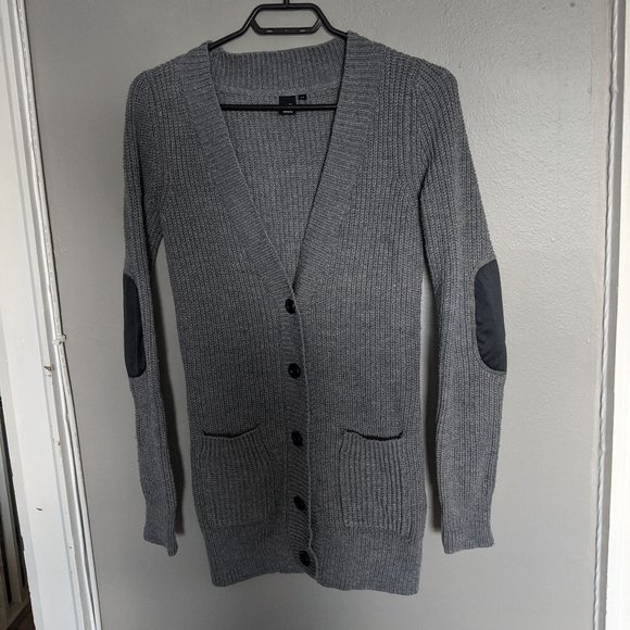 Grey Knit Cardigan with Elbow Pads - Picture 1 of 6